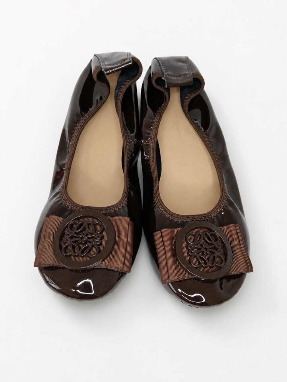 Patent Leather Ballet Flats Brown Size 39/US 9 Women Slip-On Comfort Workwear